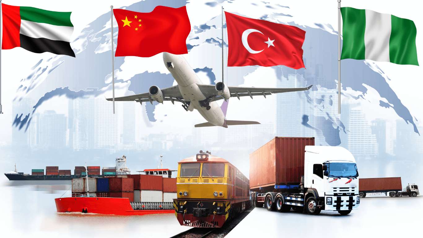 Carte du monde avec des lignes de connexion logistique